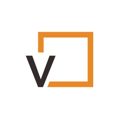 Letter V Logo design with square frame line