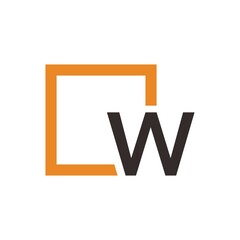 Letter W Logo design with square frame line