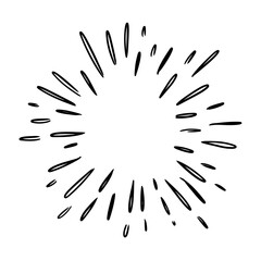 Starburst, sunburst  hand drawn. Design Element Fireworks Black Rays. Comic explosion effect. Radiating, radial lines.