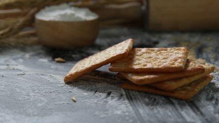 Preparation of knead dough for cracker or pastry to bake a bread. Make and knead dough.