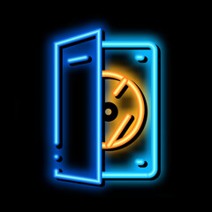 disk scratch protection neon light sign vector. Glowing bright icon disk scratch protection sign. transparent symbol illustration