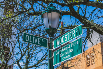 Wooster Street, New Haven CT. Best Pizza in the world is on this street! - obrazy, fototapety, plakaty