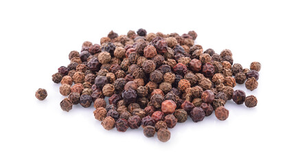 black peppercorns on a white background