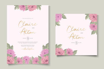 Hand drawn wedding invitation design with beautiful chrysanthemum flower