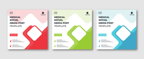 Editable Instagram post template modern background. Promotional web banner for medical healthcare post. editable social media background sale ads and discount promo	
