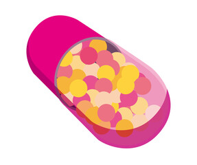 医薬品市販薬カプセルの薬のイラスト白背景　透明のカプセル