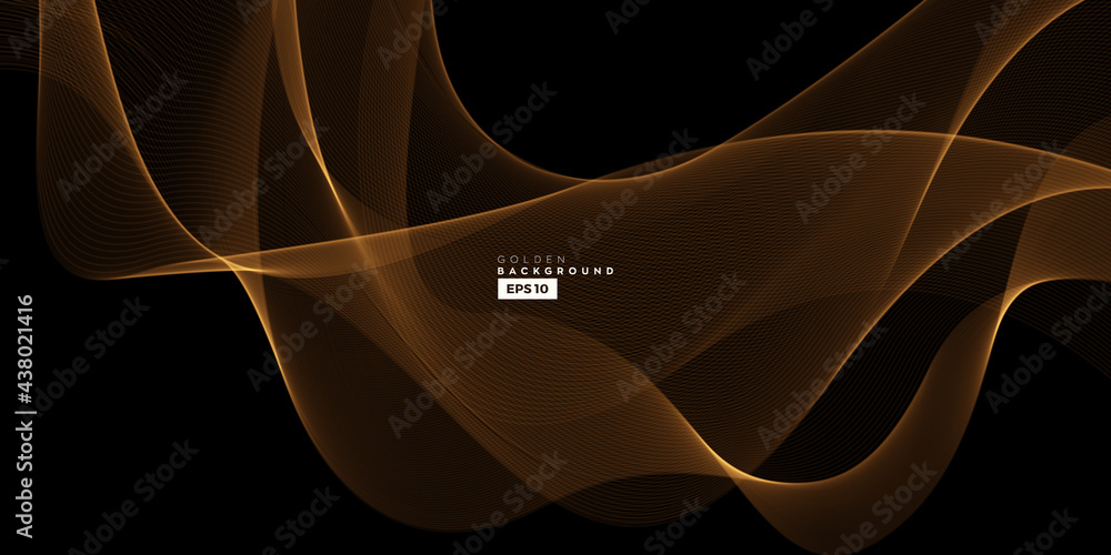Poster wave vector element with abstract golden lines for website, banner and brochure, curve flow motion i