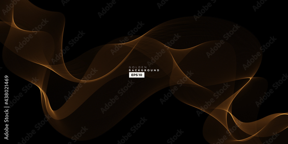 Poster wave vector element with abstract golden lines for website, banner and brochure, curve flow motion i