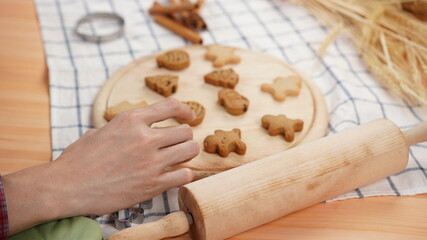 Ginger bread cookies homemade cooking for Christmas traditional dessert. Kids and family love to prepare to make dough and bake them. Then paint them with sugar paste to decor in many colors.