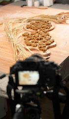 Photo shooting for bakery online class or food photographer. Ginger bread for Christmas cookies.