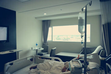 Hospital room with beds and comfortable medical background