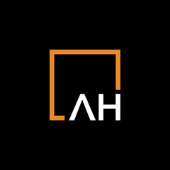Letter AH Logo design with square frame line