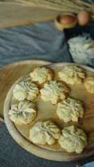 Soft bread cookies homemade, traditional dessert.  Preparation to make dough and bake them for brown baked cookies recipe.