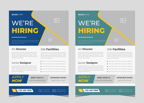 We are hiring flyer design. Job offer leaflet template. Job vacancy flyer poster template design