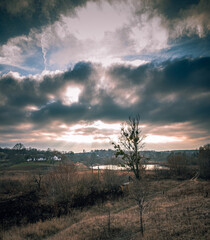Fields, forests and roads in autumn