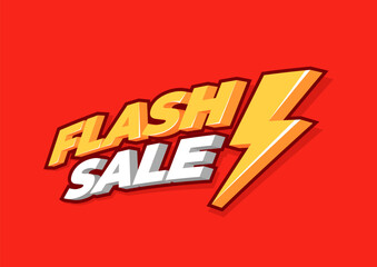 Flash sale with thunder on red background. Flash Sale banner template design.