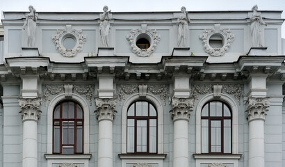 Fototapeta na wymiar Fragment of old building facade in Kyiv Ukraine