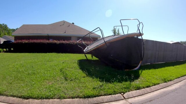 Trampoline overturned in storm