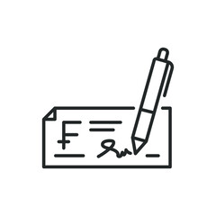 Franc cheque line icon isolated on white background. Vector illustration