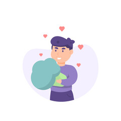 facial expression of a boy who likes vegetables or broccoli. vegetarians, like green vegetables, healthy children. someone who is happy. flat style. vector illustration design