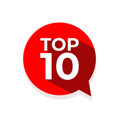 Top 10 word on red speech bubble.