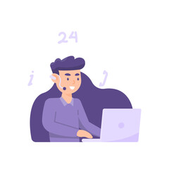 CS or customer service illustrations. community service. an employee or worker is working using a laptop. flat style. vector illustration design