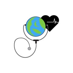 icon earth and heart health vector design