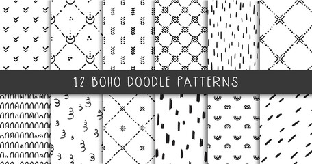 Abstract boho doodle seamless pattern bundle or digital paper © Maria Zamchiy 