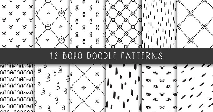 Abstract boho doodle seamless pattern bundle or digital paper
