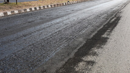 Reused and compacted road surfaces. The condition of the highway that has been cleared and remixed...