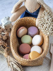 Earth tone macaron set. mix color, french dessert. Food issue.