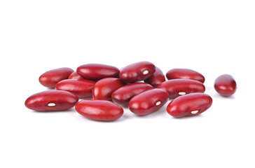 Red kidney beans in brown wooden bowl isolated on white background