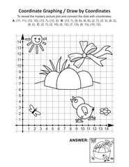 Coordinate graphing and coloring page with Easter basket
