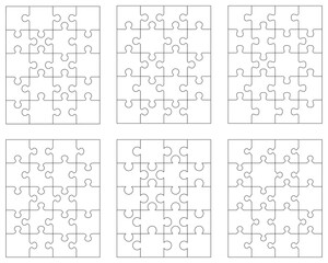 Set of six white puzzles, separate parts