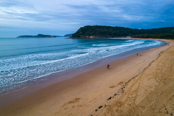 Aerial views sunrise at the seaside