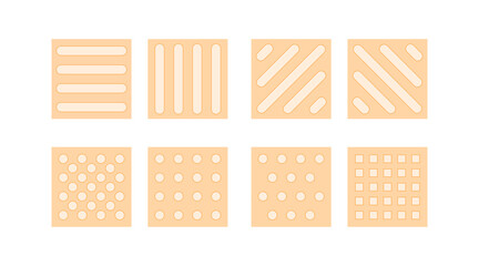 Paving tactile tile floor template, tips for visually impaired people. Squares with relief figures. Eps 10 vector illustration.