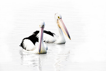 pelicans in high key