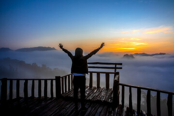 View the Sea of Mist at Ban Jabo village, Mae Hong Son, Thailand.