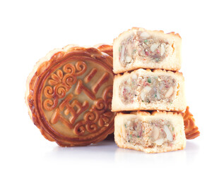 Moon cakes on white background