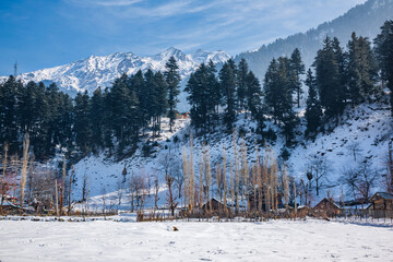 Beautiful view of Pahalgam during winter season
