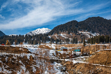 The winter scene in Aru Valley near Pahalgam, Kashmir, India.