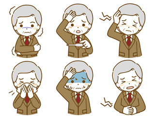 体調の悪いスーツを着た高齢男性