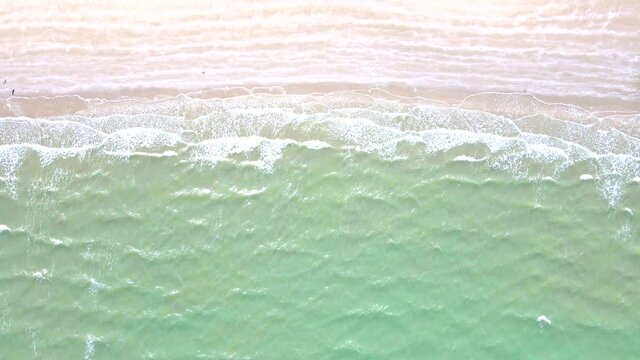 Aerial view over sea with bird. Beautiful sea waves.  Water texture. Top view .