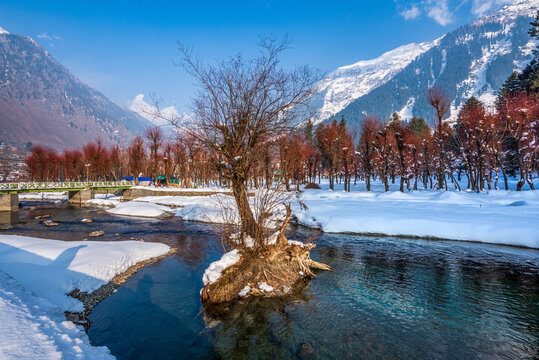 View of Betab Valley in winter season, near Pahalgam, Kashmir, India