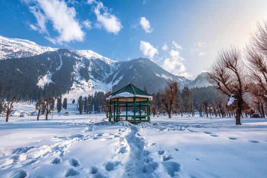 View of Betab Valley in winter season, near Pahalgam, Kashmir, India