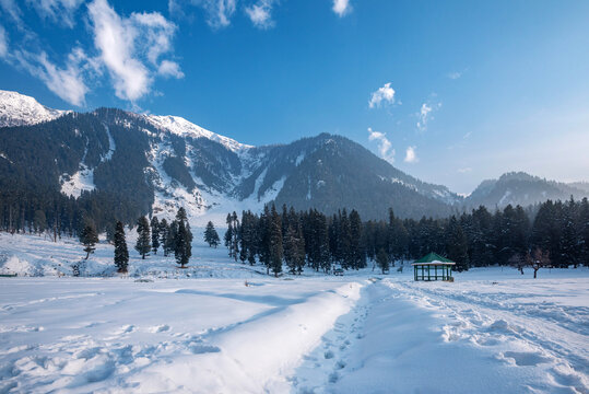 View of Betab Valley in winter season, near Pahalgam, Kashmir, India