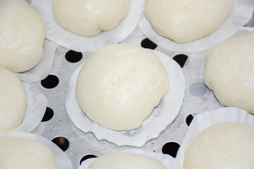 Salapao steamed Chinese bun on steamer