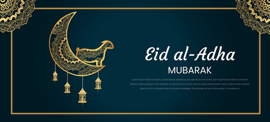 Traditional eid al adha festival golden banner 
