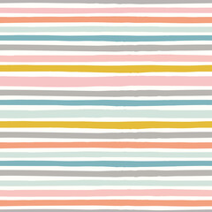 Striped pattern background. Vector seamless repeat pattern of hand drawn organic colourful horizontal stripes. 