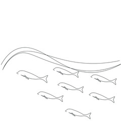 Dolphins animal in sea line drawing silhouette on white background vector illustration